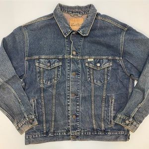 Levi Strauss Signature Blue Denim Trucker Jacket Men’s Size XL Dark Wash
